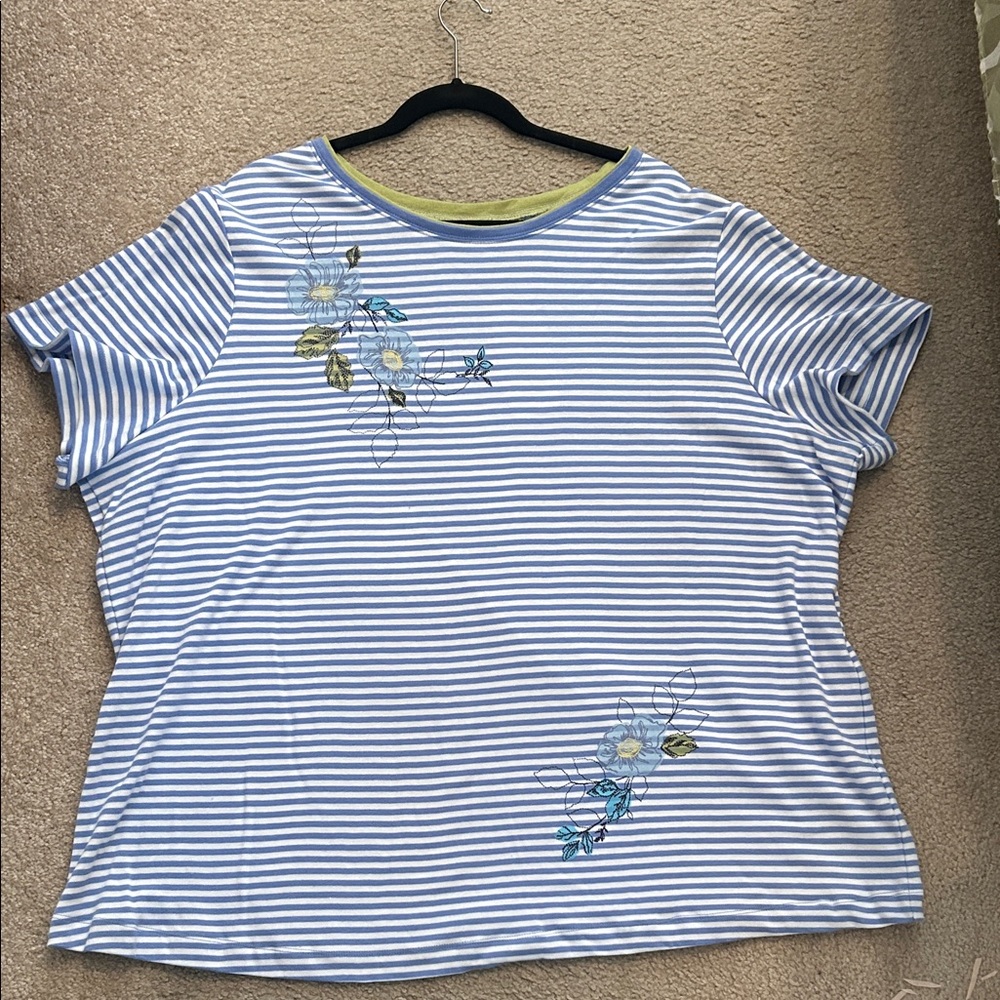 White Stag Blue and White Striped Floral Top